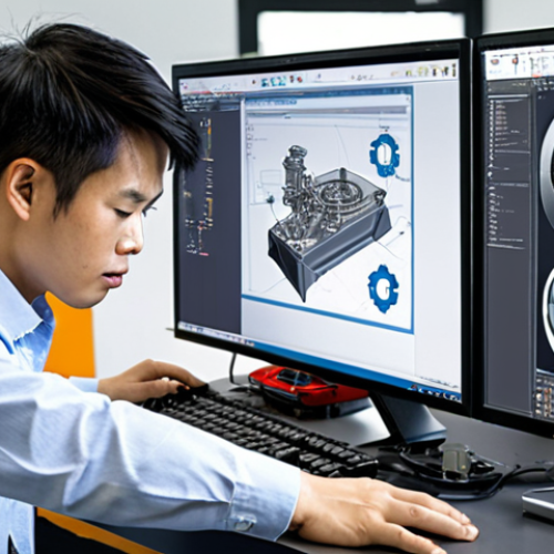 Home 11 **
A Vietnamese mechanical engineer confidently using SolidWorks at a modern workstation, designing a complex machine part. The office is bright and professional, with blueprints and technical documents visible in the background. Focus on demonstrating proficiency and a dynamic work environment.
**