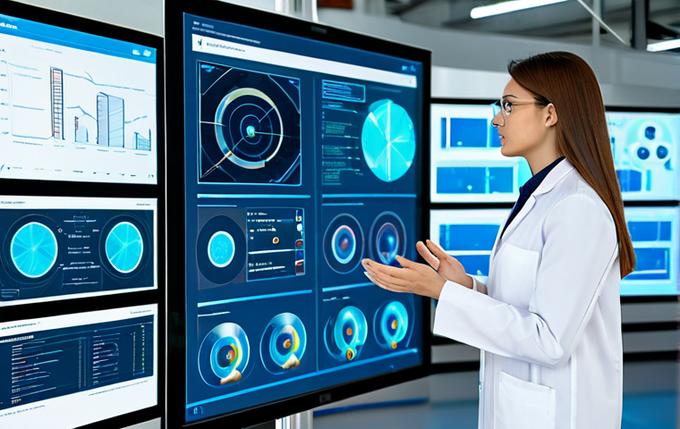 A professional female engineer in a modest lab coat, standing in a futuristic, well-lit industrial research and development lab. She is looking at and interacting with large, transparent holographic screens that display complex 3D models of mechanical parts, real-time sensor data, and AI-driven predictive analytics charts. The background shows advanced monitoring equipment. The image emphasizes digital transformation, IoT, and artificial intelligence in quality management. Perfect anatomy, correct proportions, natural pose, well-formed hands, proper finger count, natural body proportions, professional photography, high quality, fully clothed, appropriate attire, modest clothing, safe for work, appropriate content, professional, family-friendly.