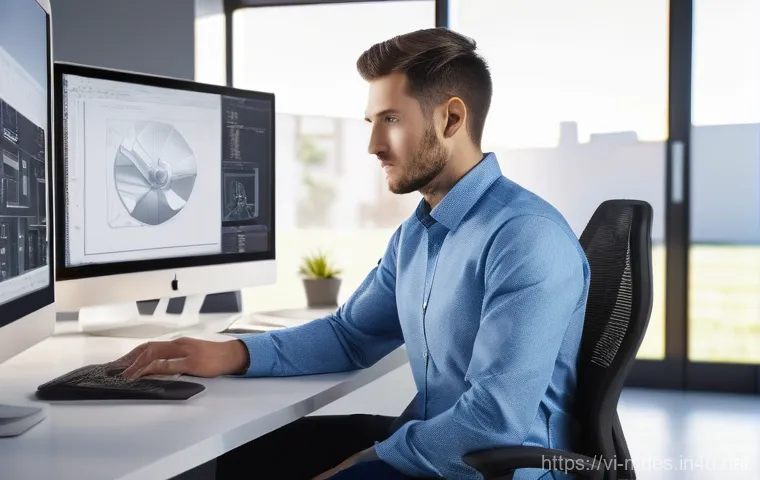 기계설계 3D CAD 필수 기술 - **Prompt:** A focused professional engineer, male or female, in their late 20s to early 30s, intentl...