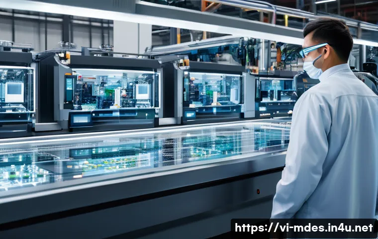 기계설계 실습 과제 아이디어 - **Prompt for Automated Manufacturing Scene:**
    "A vibrant, high-tech manufacturing floor within a...
