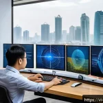 Home 22 기계설계 해외 취업 전략 - A modern Vietnamese mechanical engineer working in a high-tech design studio, wearing smart casual a...