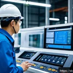 Home 20 기계설계 산업 표준 규격 소개 - A modern industrial machine design workspace featuring engineers in professional safety gear examini...