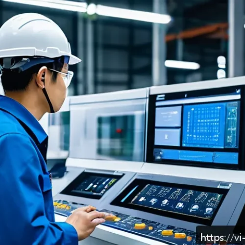 Home 32 기계설계 산업 표준 규격 소개 - A modern industrial machine design workspace featuring engineers in professional safety gear examini...