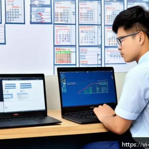 Home 31 기계설계 자격증 시험 최신 경향 - A modern Vietnamese mechanical engineering exam setting featuring a young male candidate using Solid...