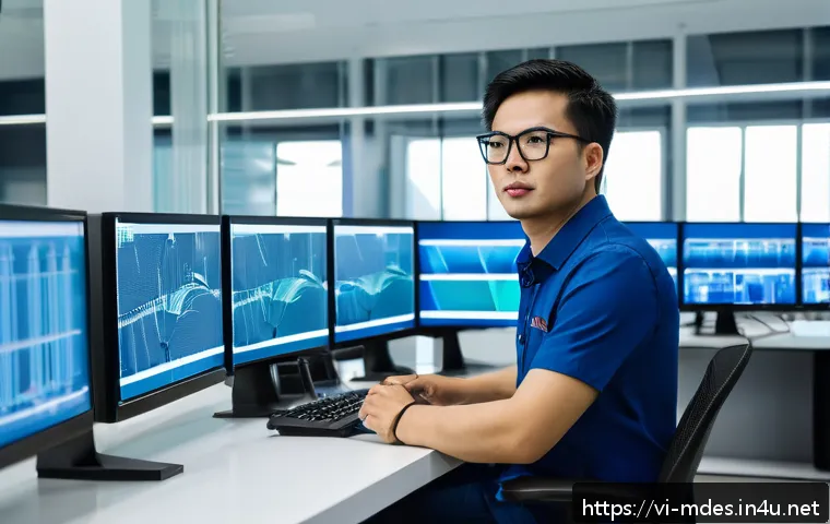 기계설계디자이너 자격증 종류 - A modern Vietnamese mechanical engineer working diligently at a high-tech design workstation in a sl...